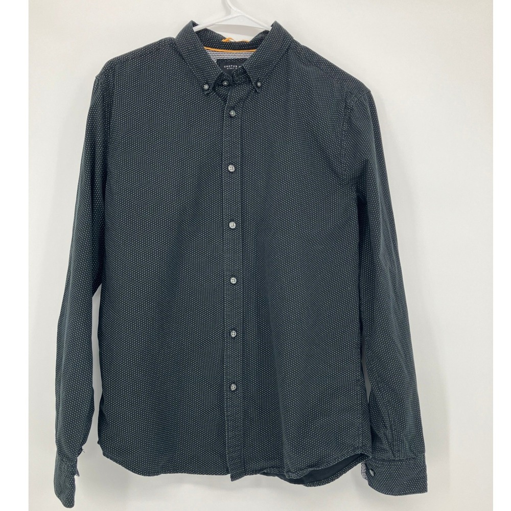 Cactus Man Mens Medium Black Micro Dot Long Sleeve Button Down Shirt